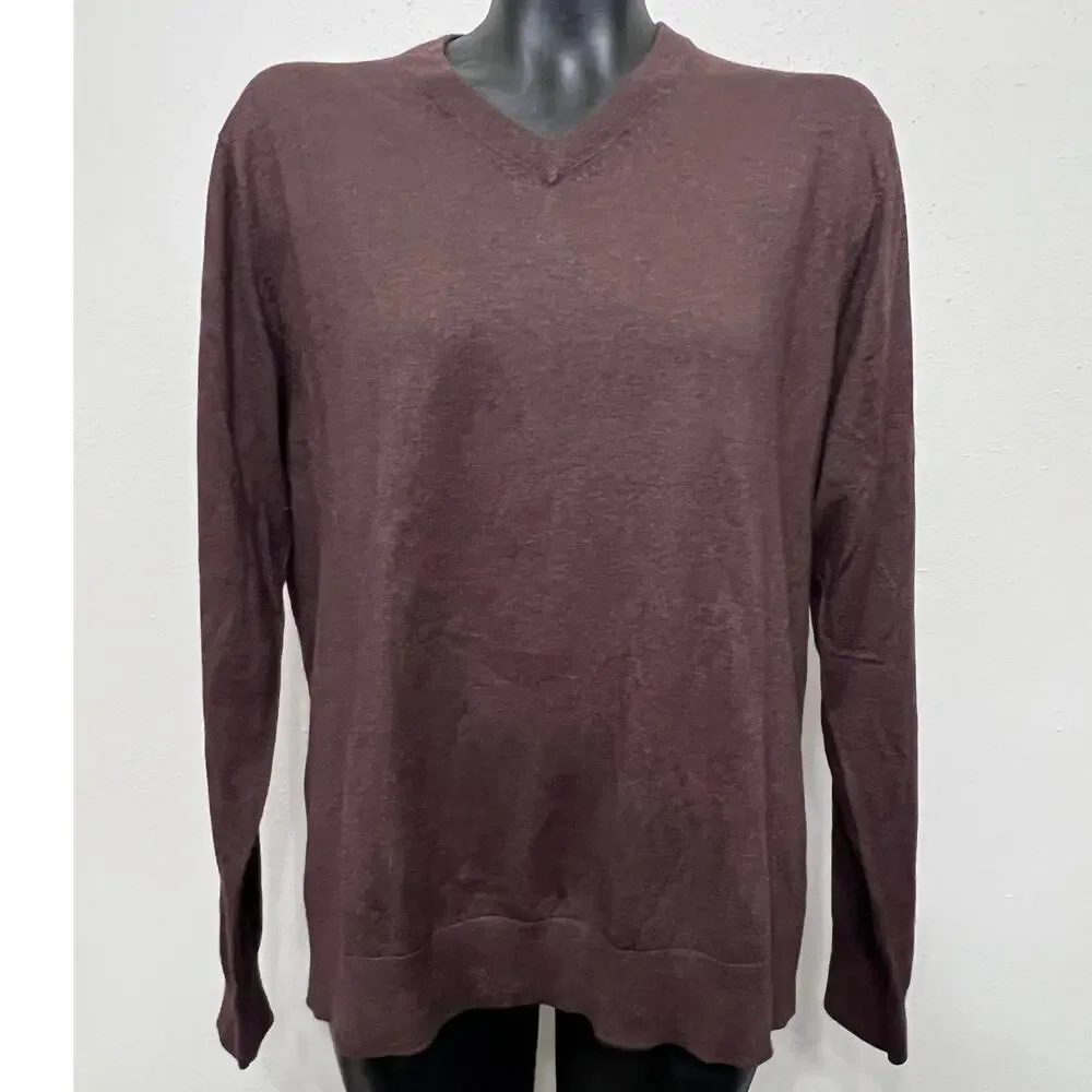 Johnston & Murphy Sweater‎ Silk Angora Blend Sz L Brown Pullover L/S Preppy Fall
